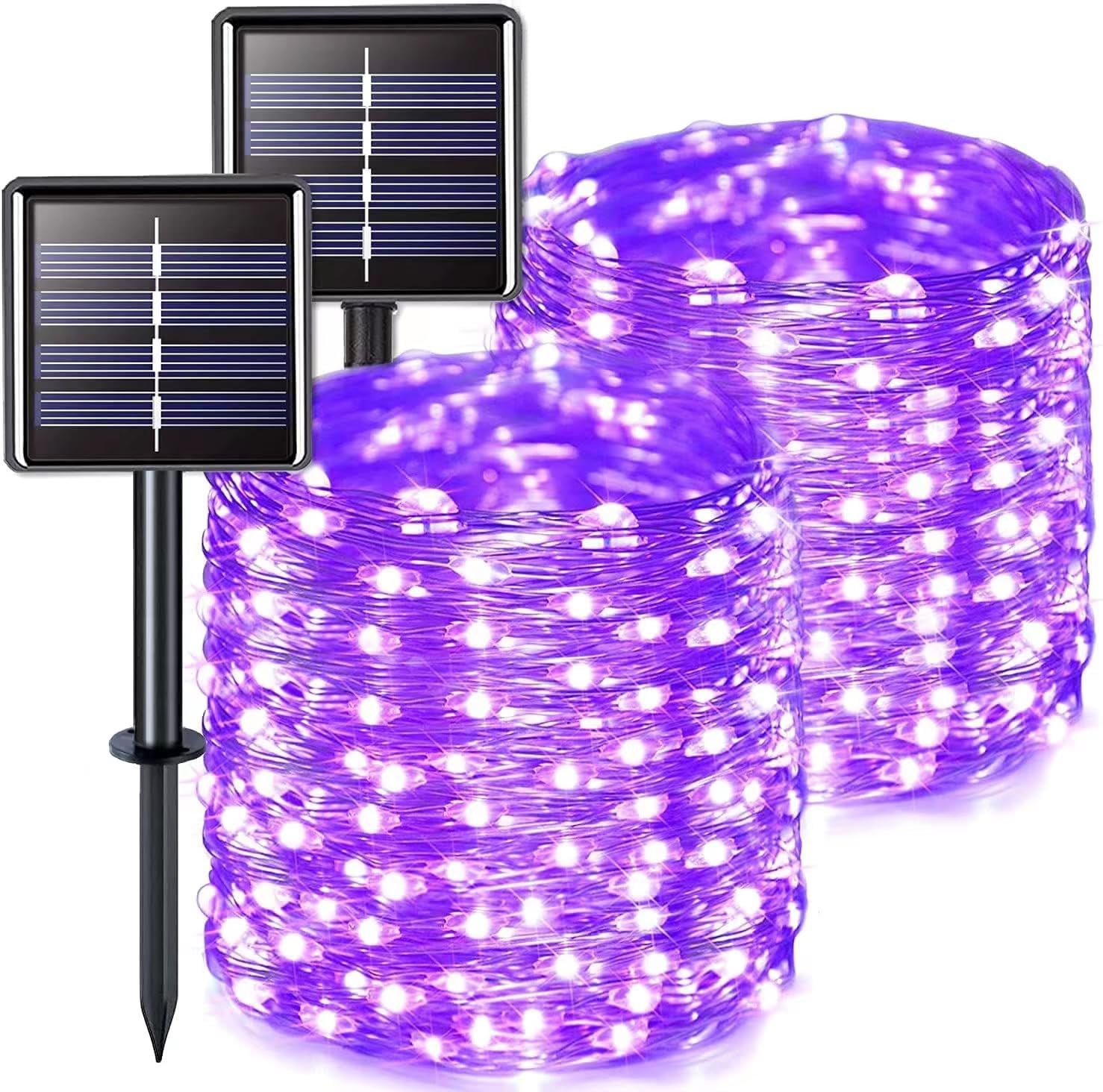 szt LED zewnętrzna solarna lampka Fairy Tale z trybami wodoodporna dekoracyjna lampka z drutu miedzianego ogrodu drzewka bożonarodzeniowego fioletowa