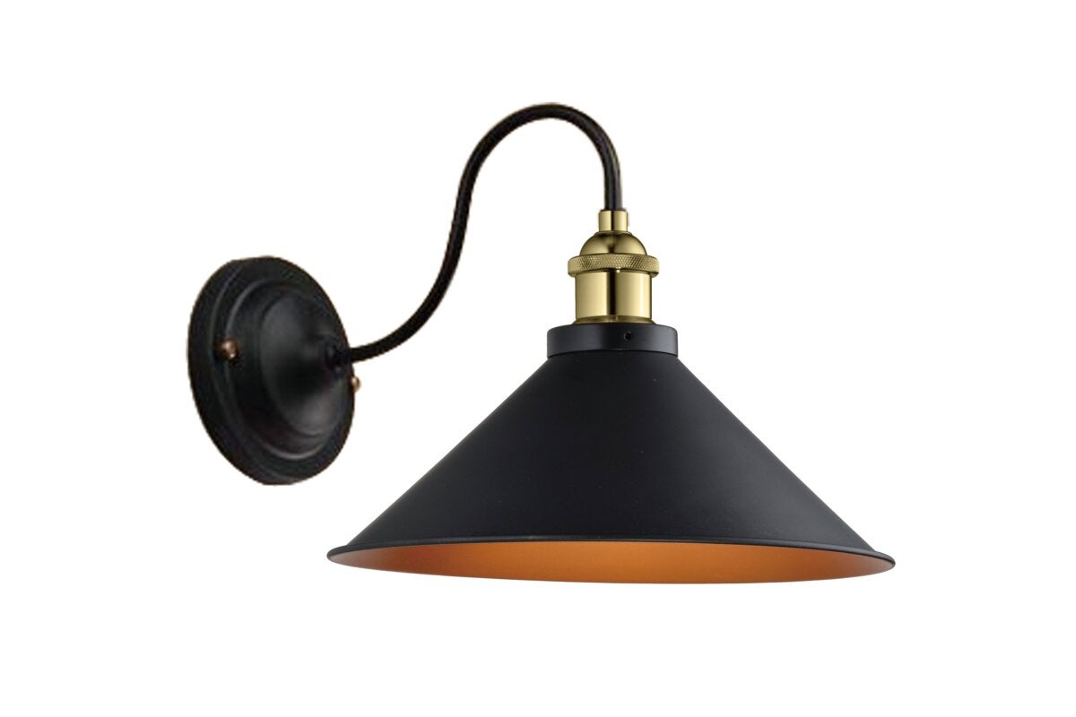 Kinkiet ścienny MANI, E27 max 40W, śr. 22 cm, czarno-złoty, IP20, AC220-240V, pojedynczy, do salonu – GTV LIGHTING