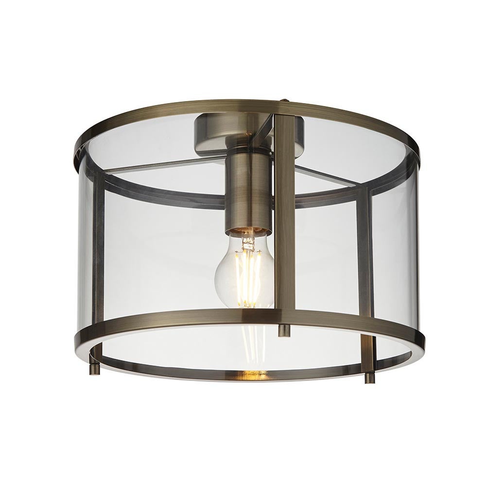 Lampa sufitowa industrialna szklana antyczna mosiężna cylindryczna 1xE27 10W HOPTON Endon
