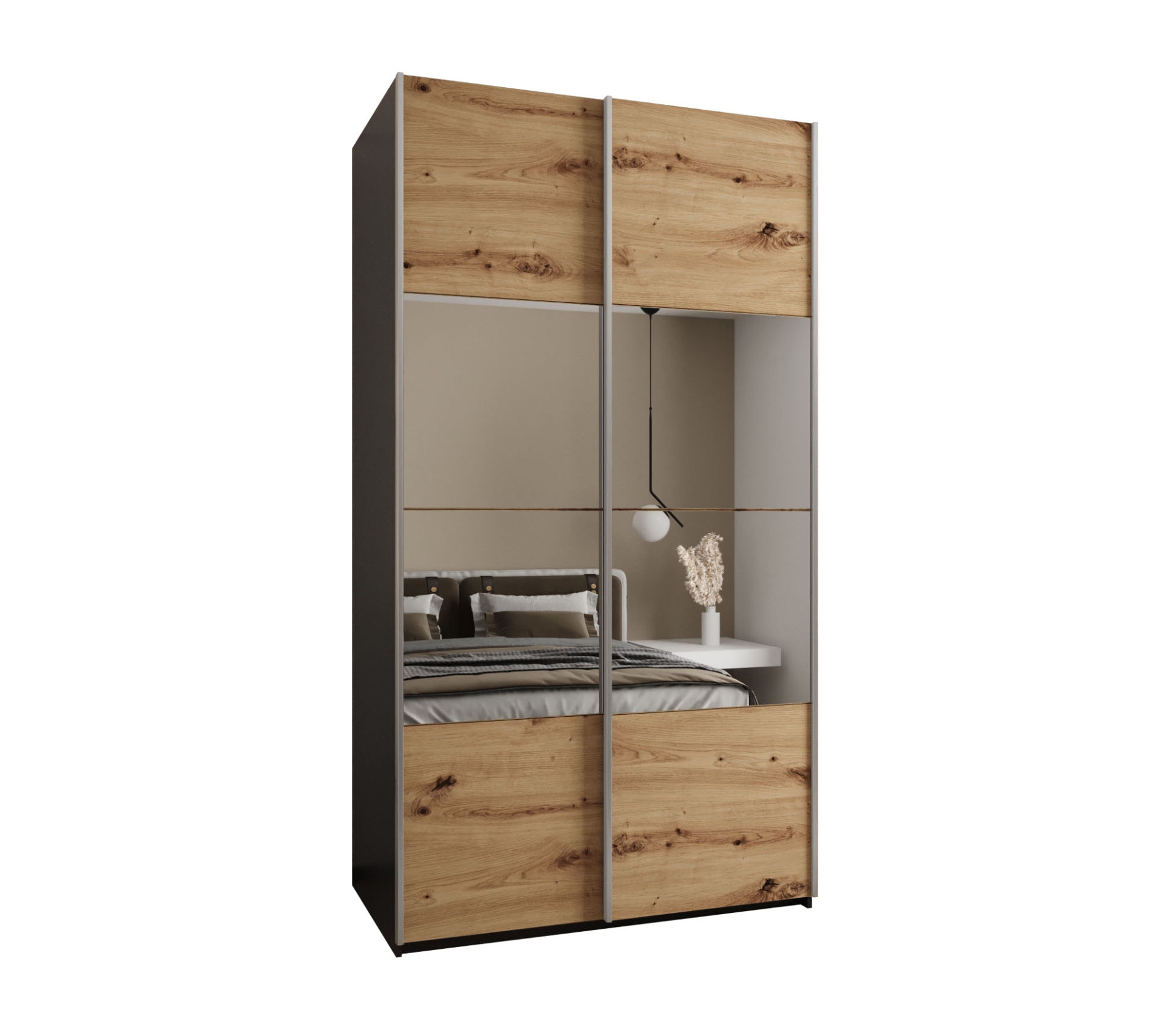Szafa przesuwna wysoka Lux 4 130 x 64 x 245,5 cm czarny + artisan + u. srebrny - Abiks Meble