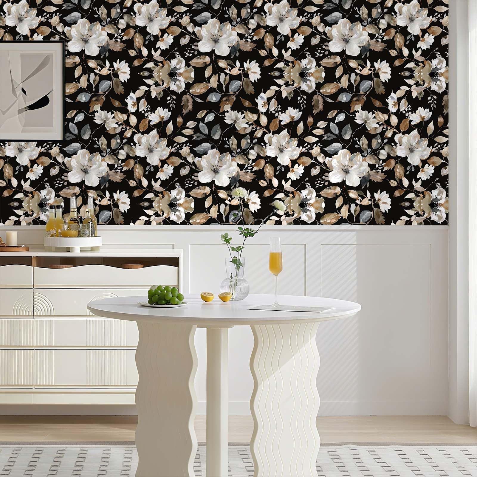 Tapeta w kwiaty w stylu vintage – Tapeta dekoracyjna do salonu i sypialni – Tapeta winylowa samoprzylepna (43 x 300 cm)