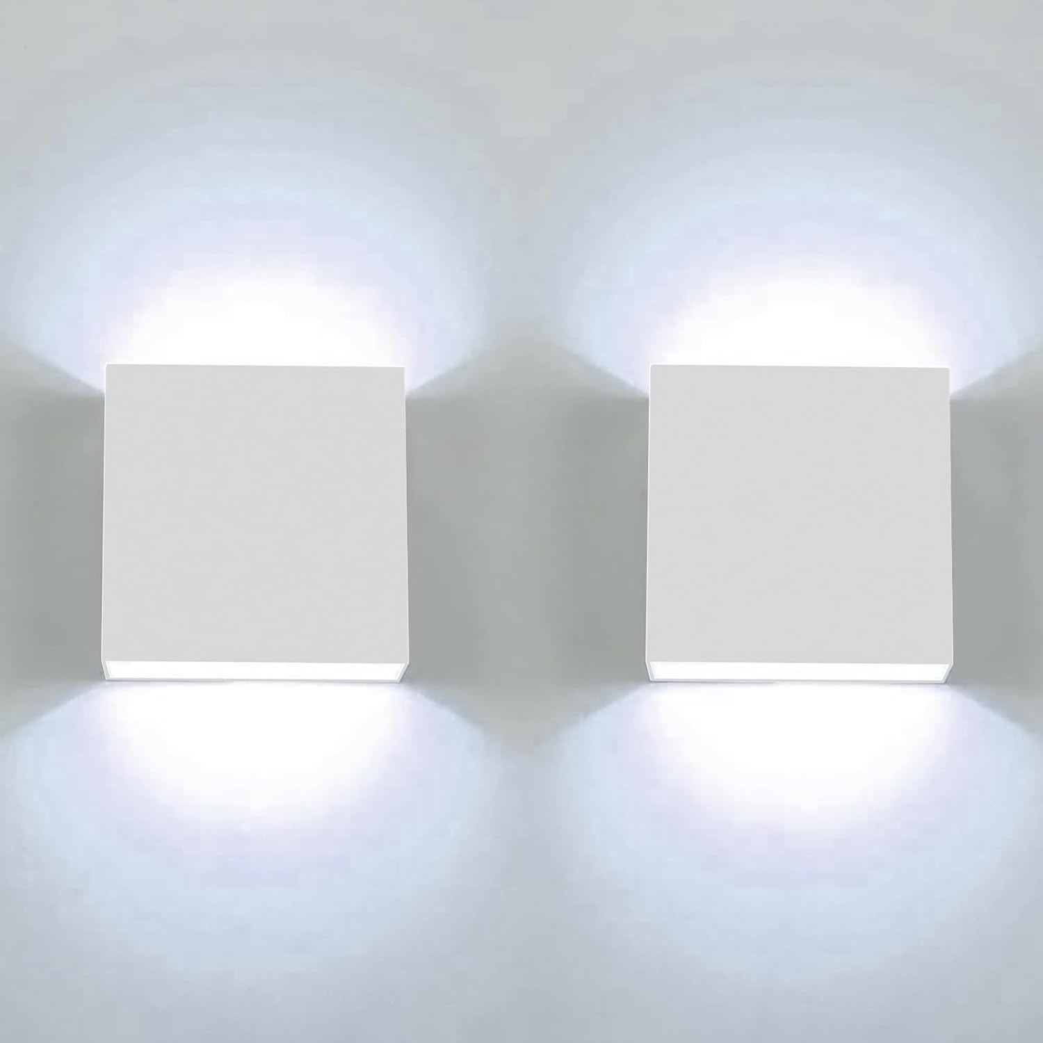 Zestaw 2 kinkietów LED 7 W - Zimne białe światło 6000 K - Białe kwadratowe kinkiety do sypialni, salonu, kolumnady, ogrodu