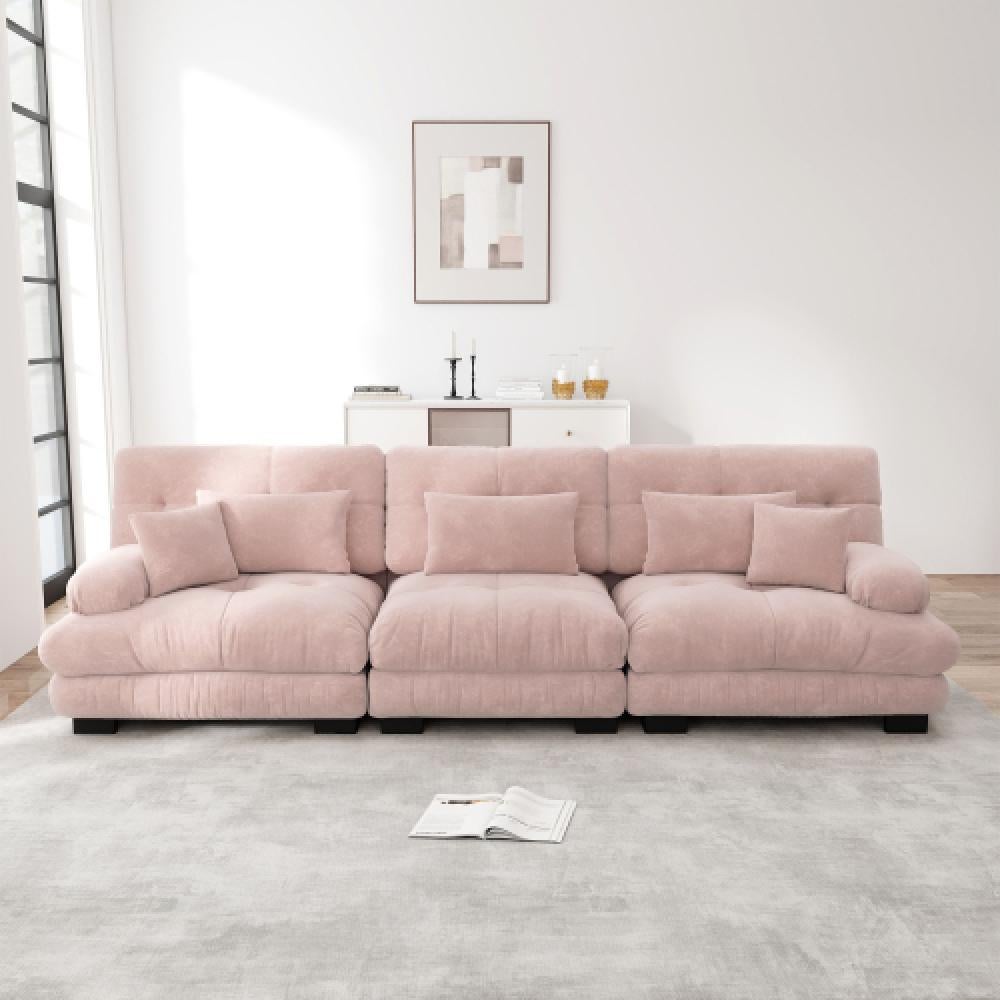 Narożna sofa Cloud do salonu, podwójna sofa z tkaniny szenilowej z 3 poduszkami lędźwiowymi i 3 poduszkami dekoracyjnymi, rama z litego drewna