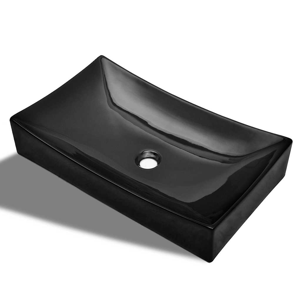 Umywalka Nablatowa Ceramiczna Prostokątna Czarna do Łazienki 39 cm