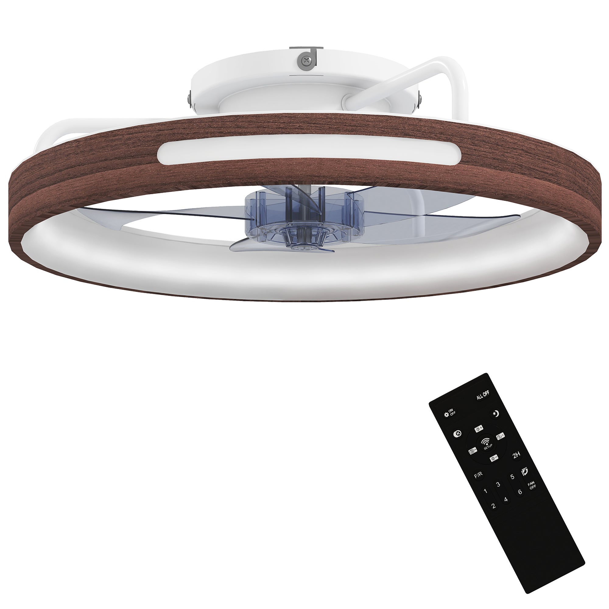 Ventilador de Techo con Luz LED 40 W Motor DC Reversible Mando a Distancia 6 Velocidades 3 Colores Temporizador Teca
