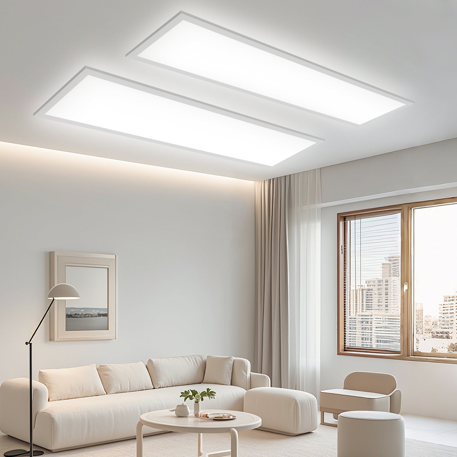 LOVHAUS 2 PCS Sufitowy Panel LED Ściemnialny 120x30cm z Pilotem, 36W 3960LM, Wewnętrzny Panel LED do Salonu, Pamięć, 3000K-6500K, Biały