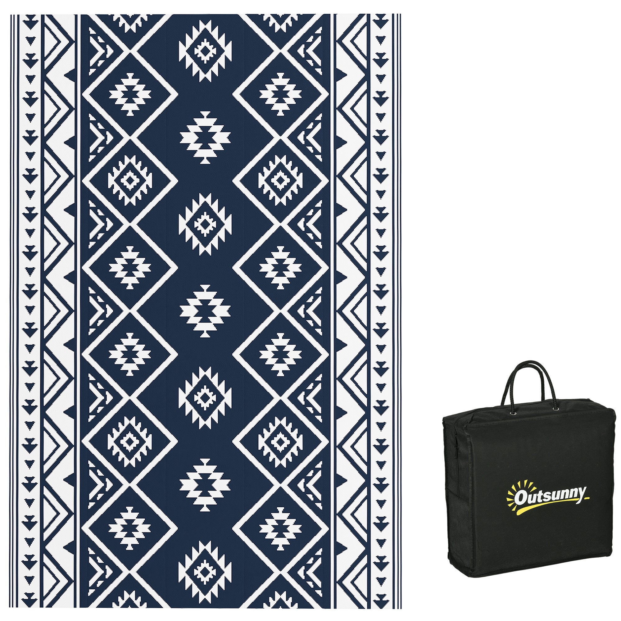 Dwustronny dywan zewnętrzny, wodoodporny dywan kempingowy, dywan do salonu z torbą transportową, idealny na piknik i do salonu (182 x 274 cm)
