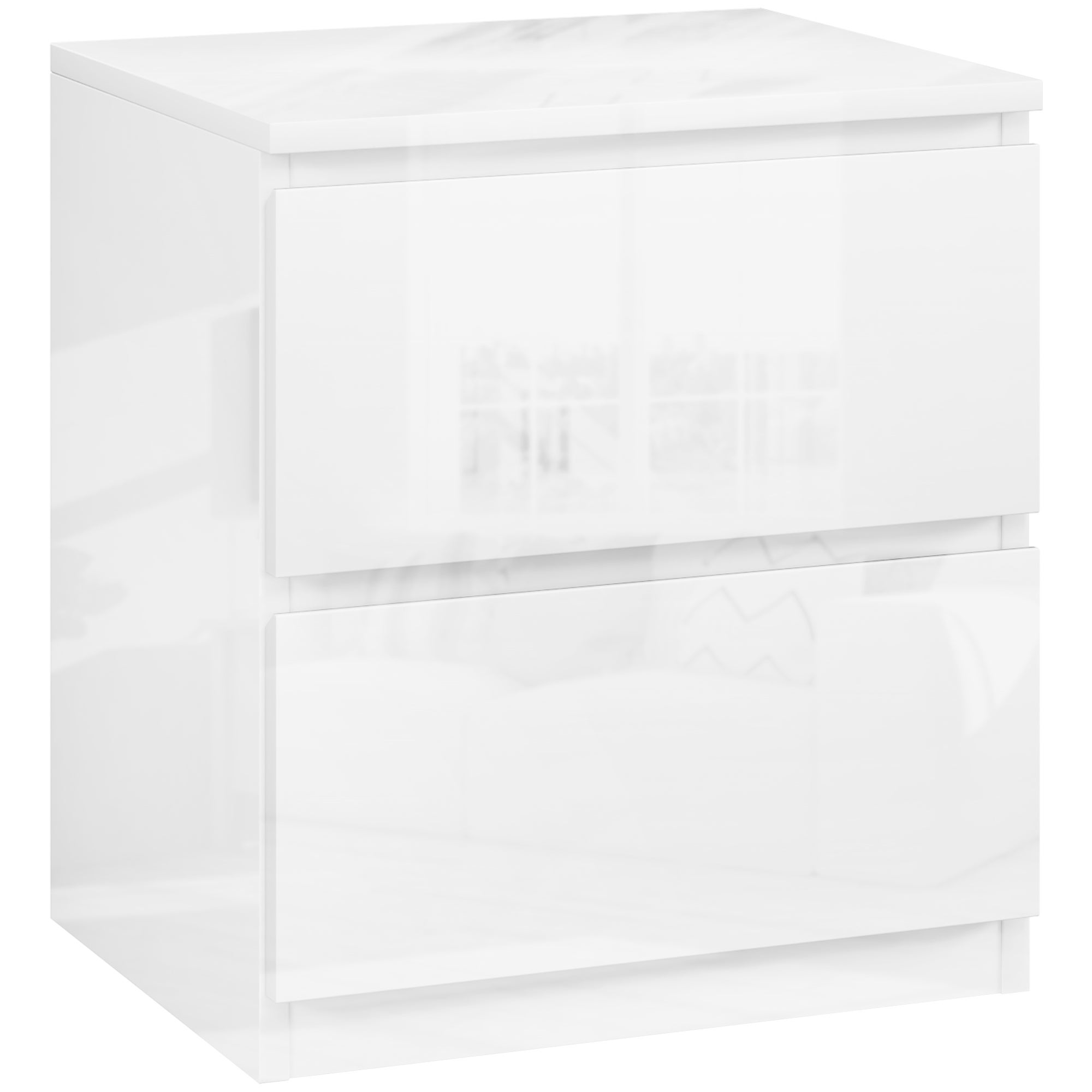 Stolik nocny z 2 szufladami Stolik nocny do sypialni salonu 40x34x45 cm Biały połysk