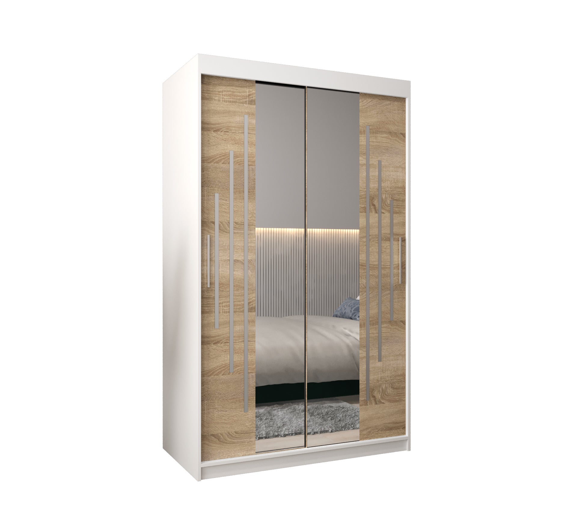 Szafa przesuwna garderoba York 1 120 x 62 x 200 cm Biały + Sonoma - Abiks Meble