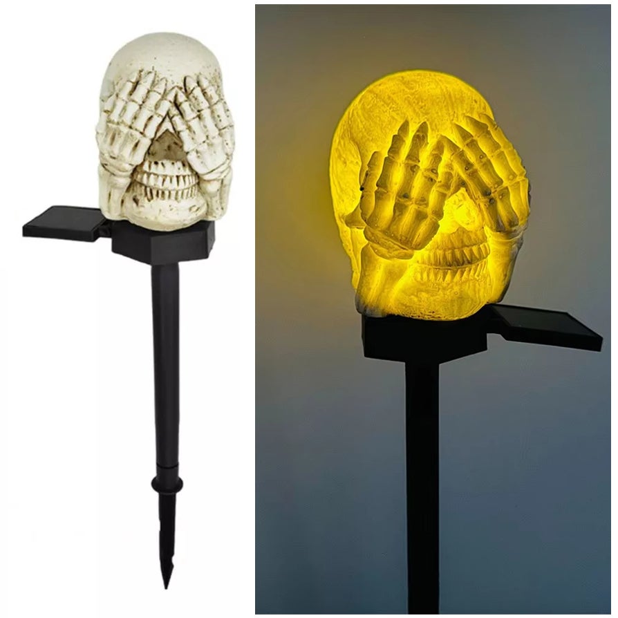 Dekoracje Halloween na zewnątrz, lampa solarna w kształcie czaszki Halloween, wodoodporne lampy dekoracyjne solarne Halloween (1 opakowanie)