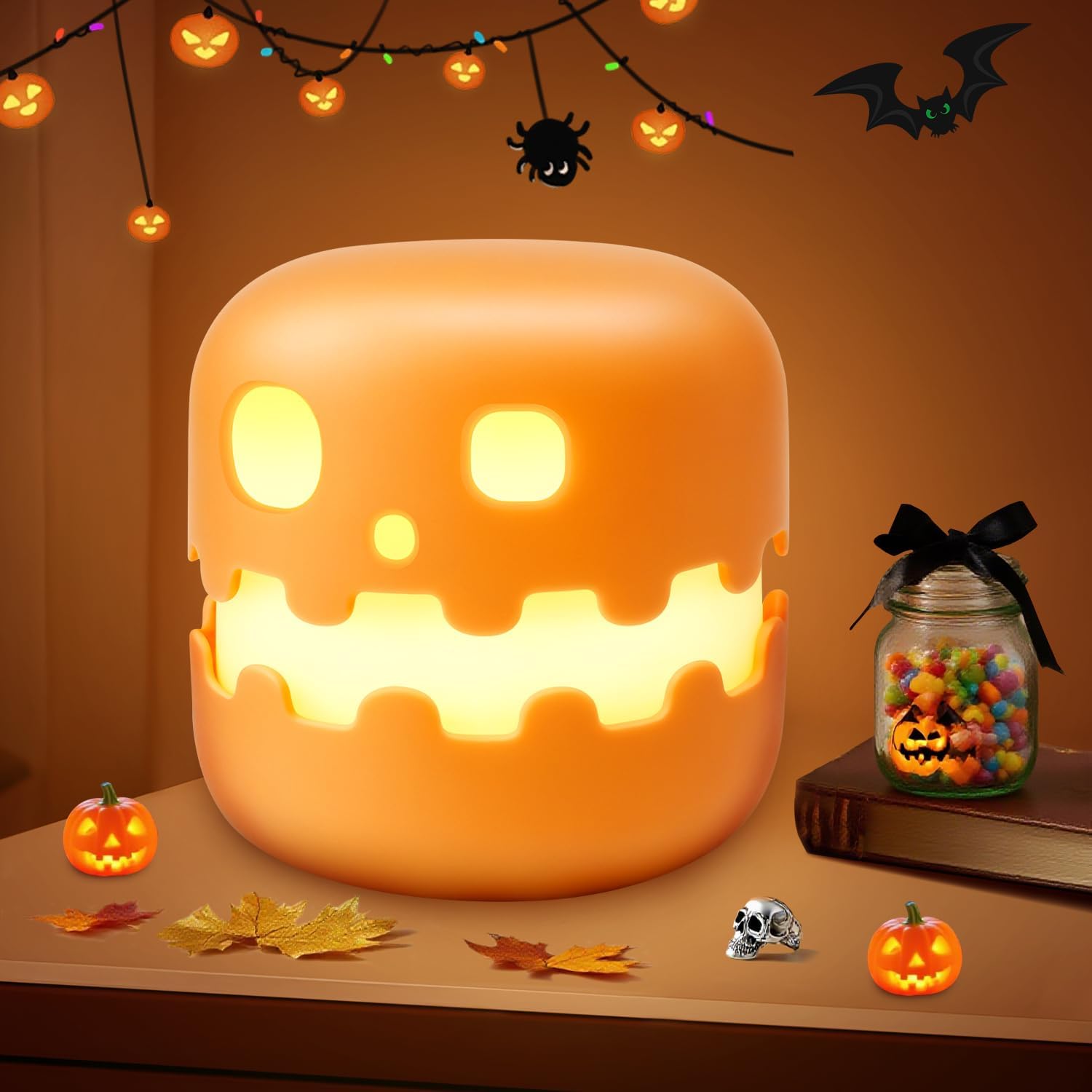 Świecące w ciemności lampiony dyniowe na Halloween, łańcuchy świetlne LED w kształcie dyni, dekoracje na przyjęcia w pomieszczeniach
