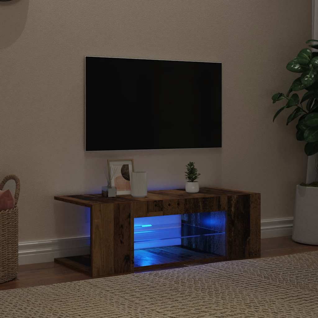Szafka pod TV z oświetleniem LED, stare drewno, 90x39x30 cm