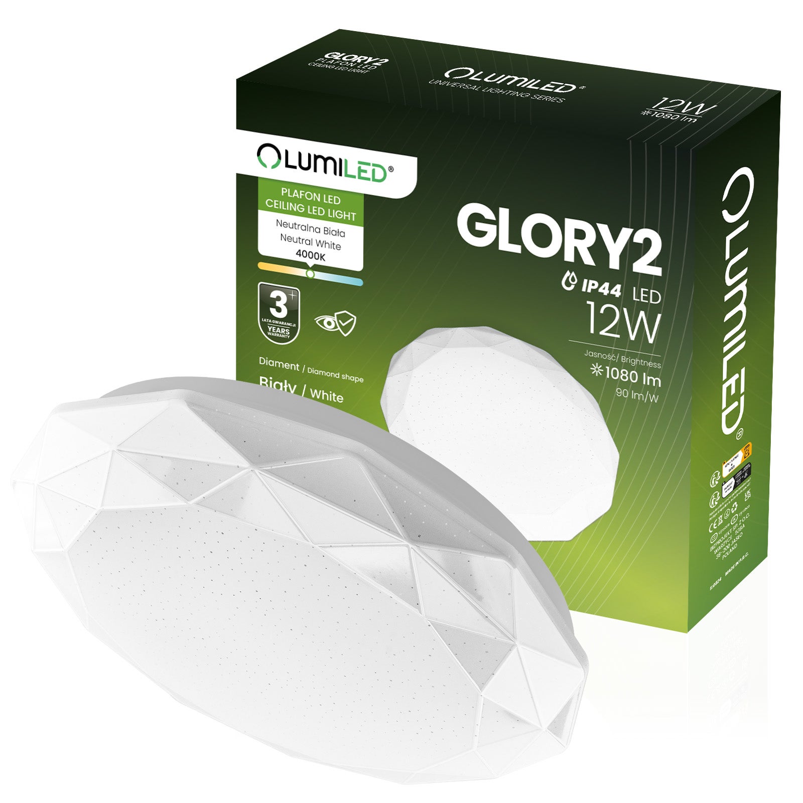Plafon Lumiled Lampa Sufitowa Natynkowa 12W IP44 Okrągły 26cm 1 szt.