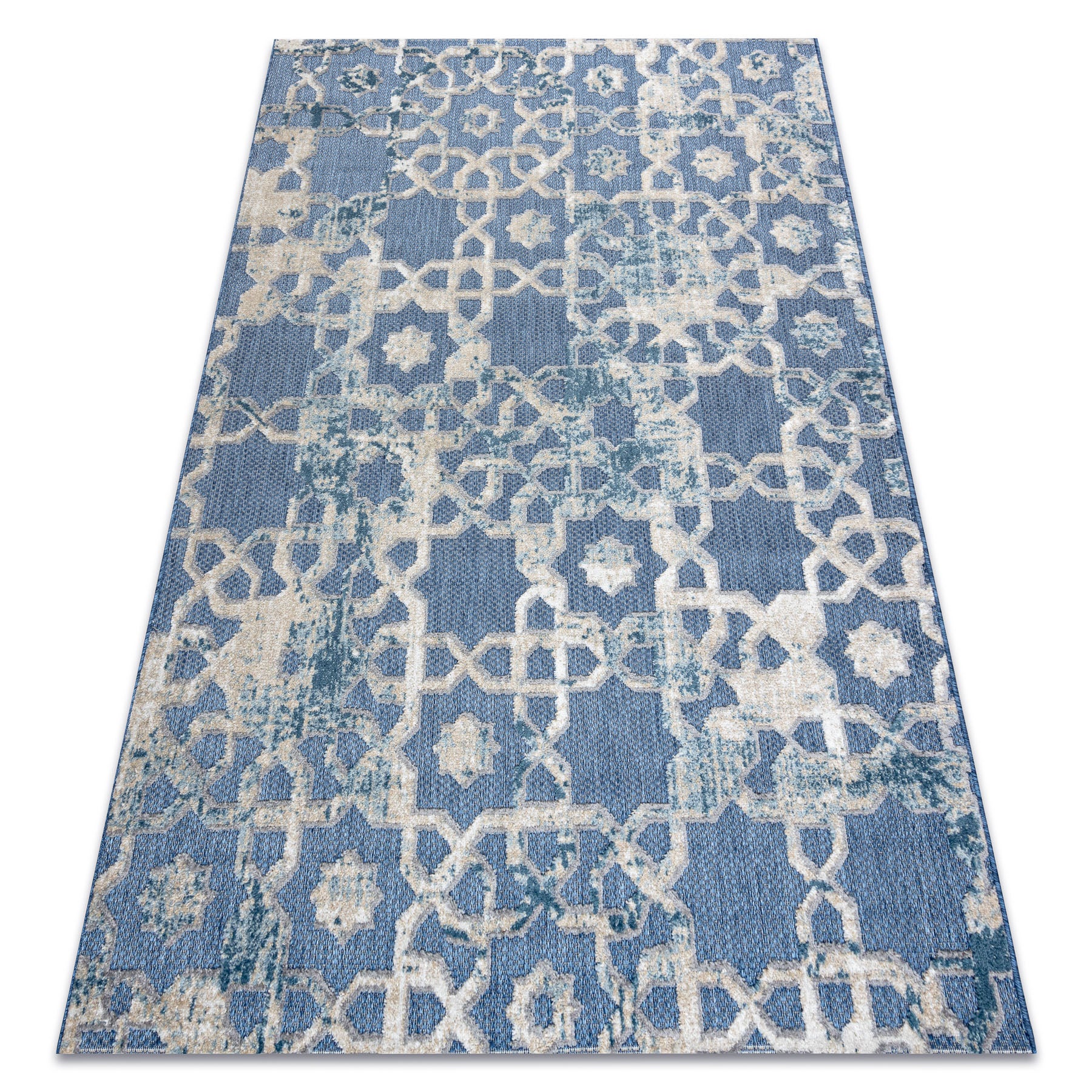Dywan Strukturalny SOLE D3881 Ornament - płasko tkany niebieski / beż 140x190 cm