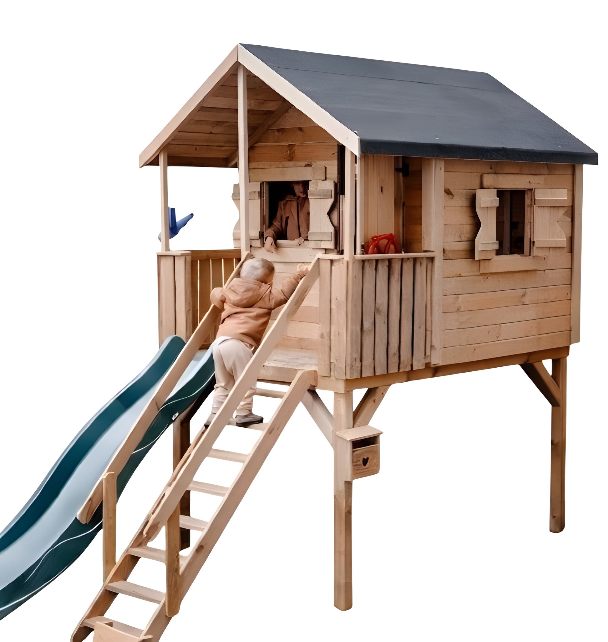 Drewniany domek dla dzieci Magiczny Domek ze zieloną zjeżdżalnią i podestem 120cm 1szt.