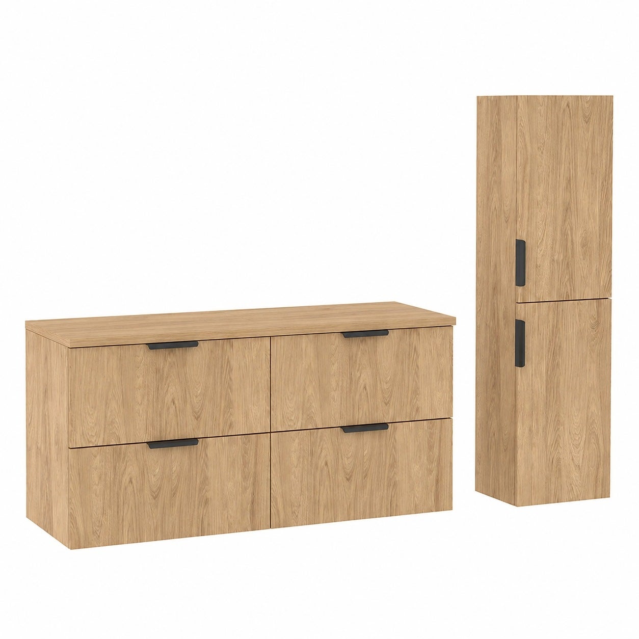 Meble łazienkowe LUNA hikora 120 cm z blatem 4 szuflady i słupek 130 cm
