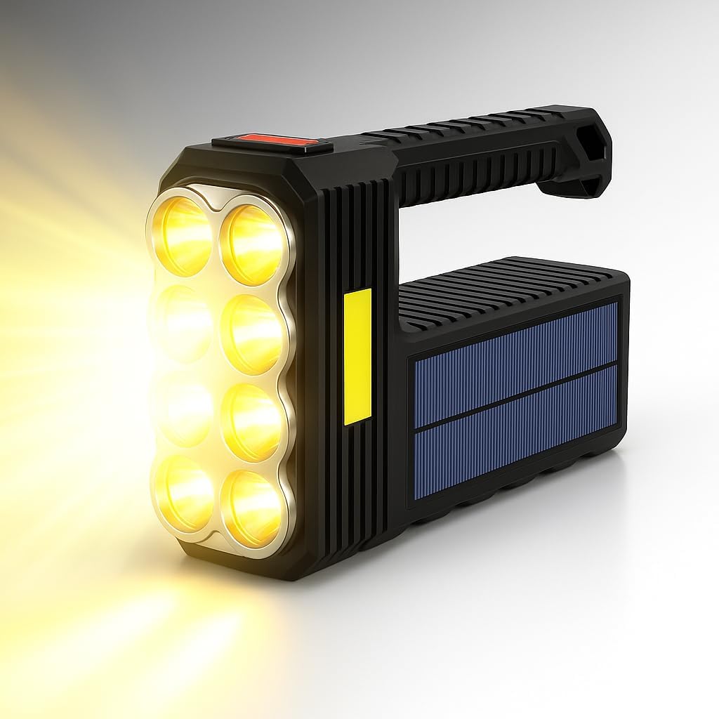 8 LEDMega Power Solar Flashlight - Super jasna przenośna latarka akumulatorowa - Wydajny sprzęt roboczy - Jasne światło