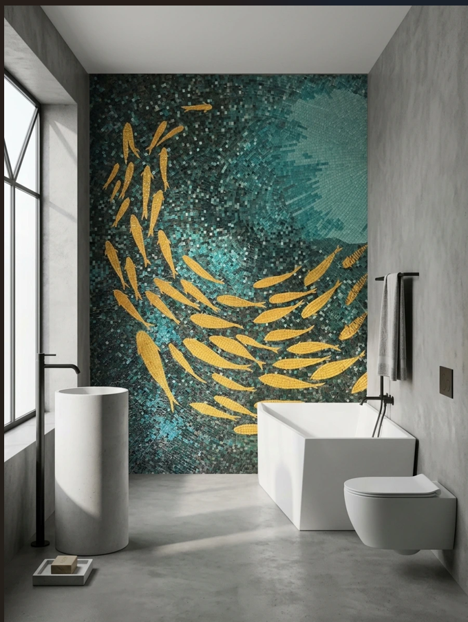 Dekoracyjna Mozaika Artystyczna – Malarstwo Peixes Dourados Fundo Marinho (110x160 cm)