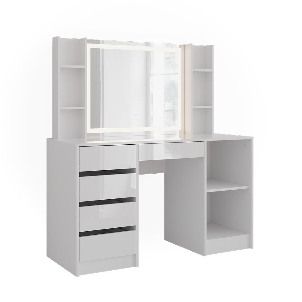 Vicco Stół toaletowy Sherry, Biały/Biały wysoki połysk, 128.2 cm z lusterkiem LED