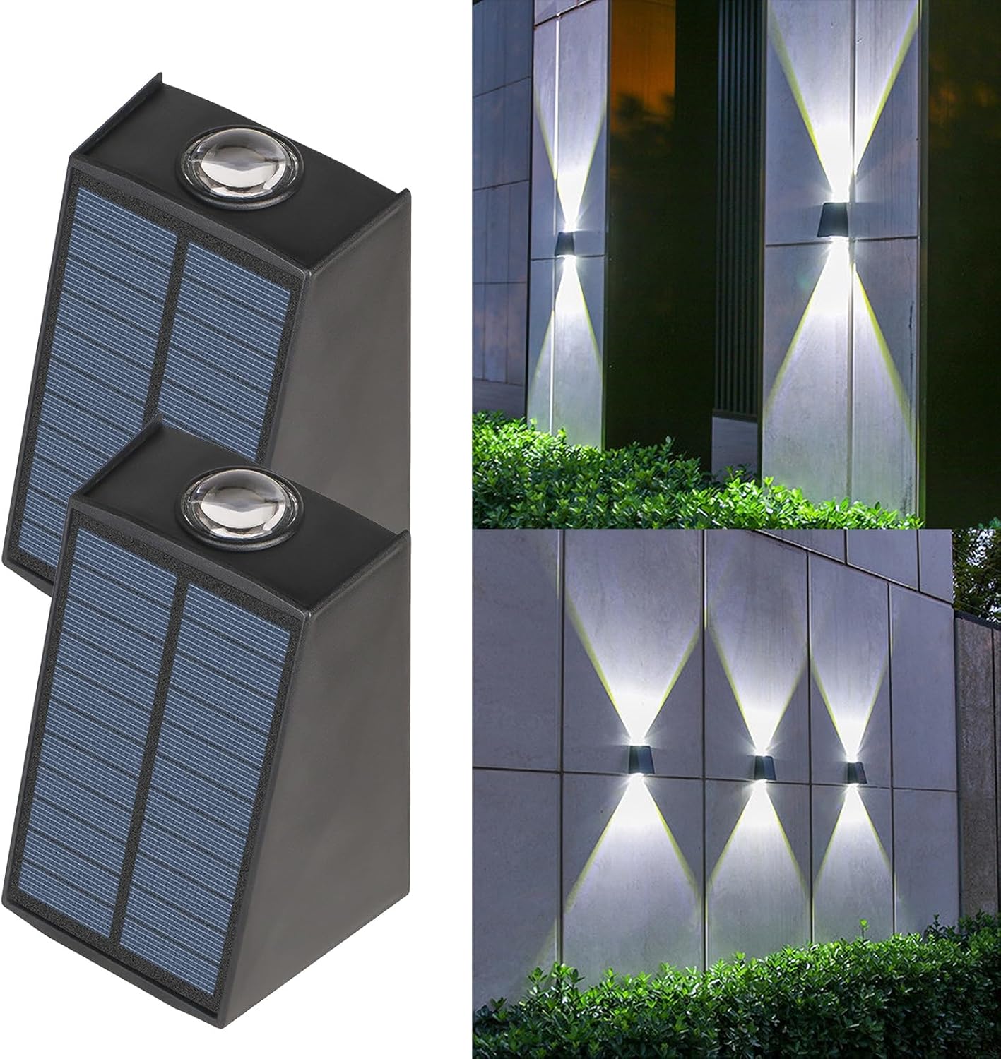 Solarna lampa ścienna zewnętrzna LED, lampa ogrodowa, wodoodporna dekoracyjna lampa ścienna (białe światło, 2 sztuki)