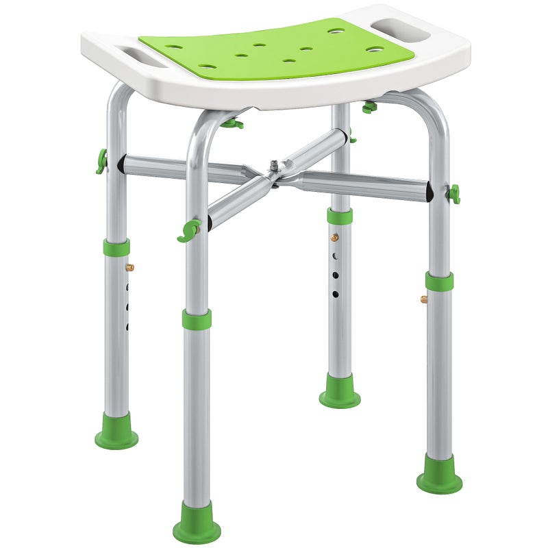 Taboret prysznicowy/krzesło prysznicowe - siedzisko wyściełane i regulowane, nóżki z antypoślizgowymi przyssawkami, aluminium w kolorze zielonym
