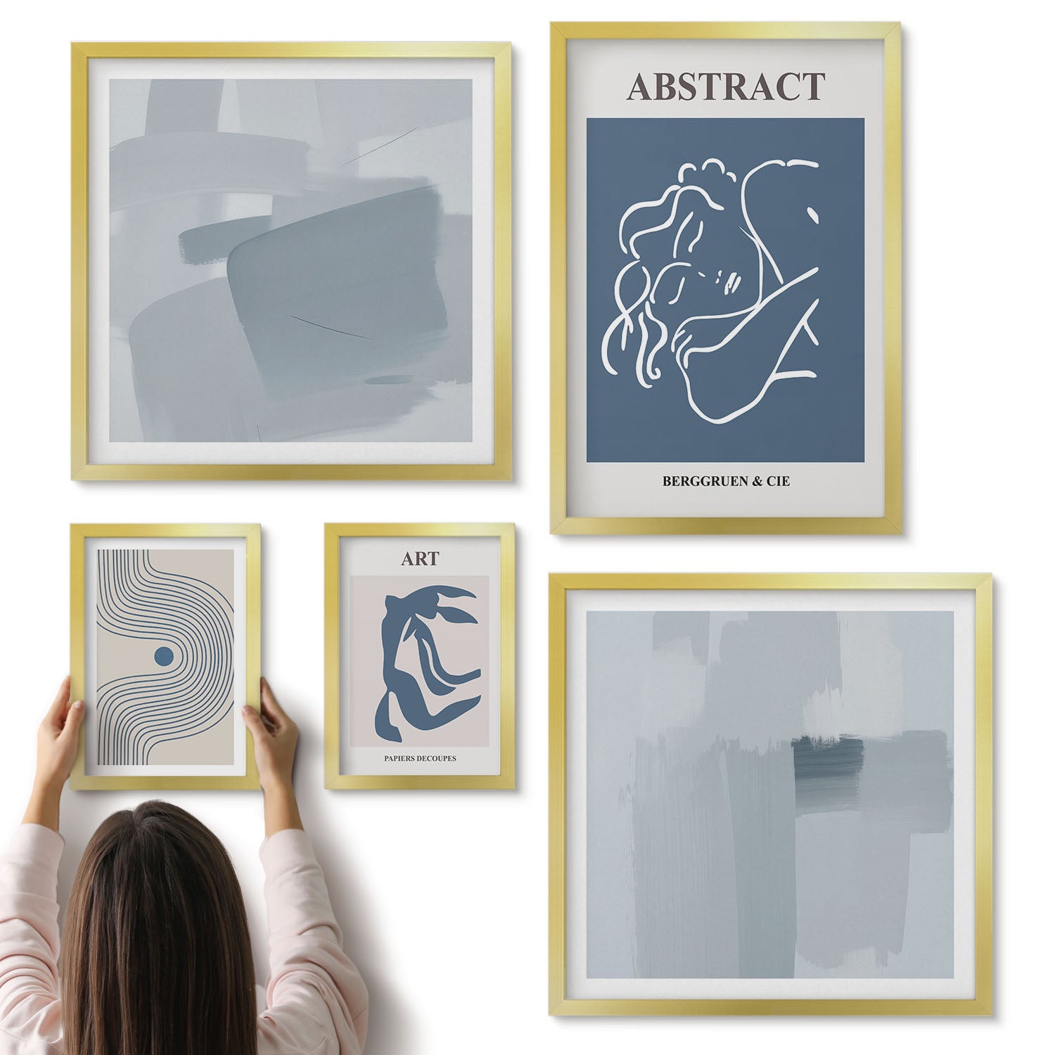 Galeria ścienna 5-częściowy komplet obrazów w złotych ramach - Stylowe abstrakcje i minimalistyczne kompozycje artystyczne - ArtPrintCave