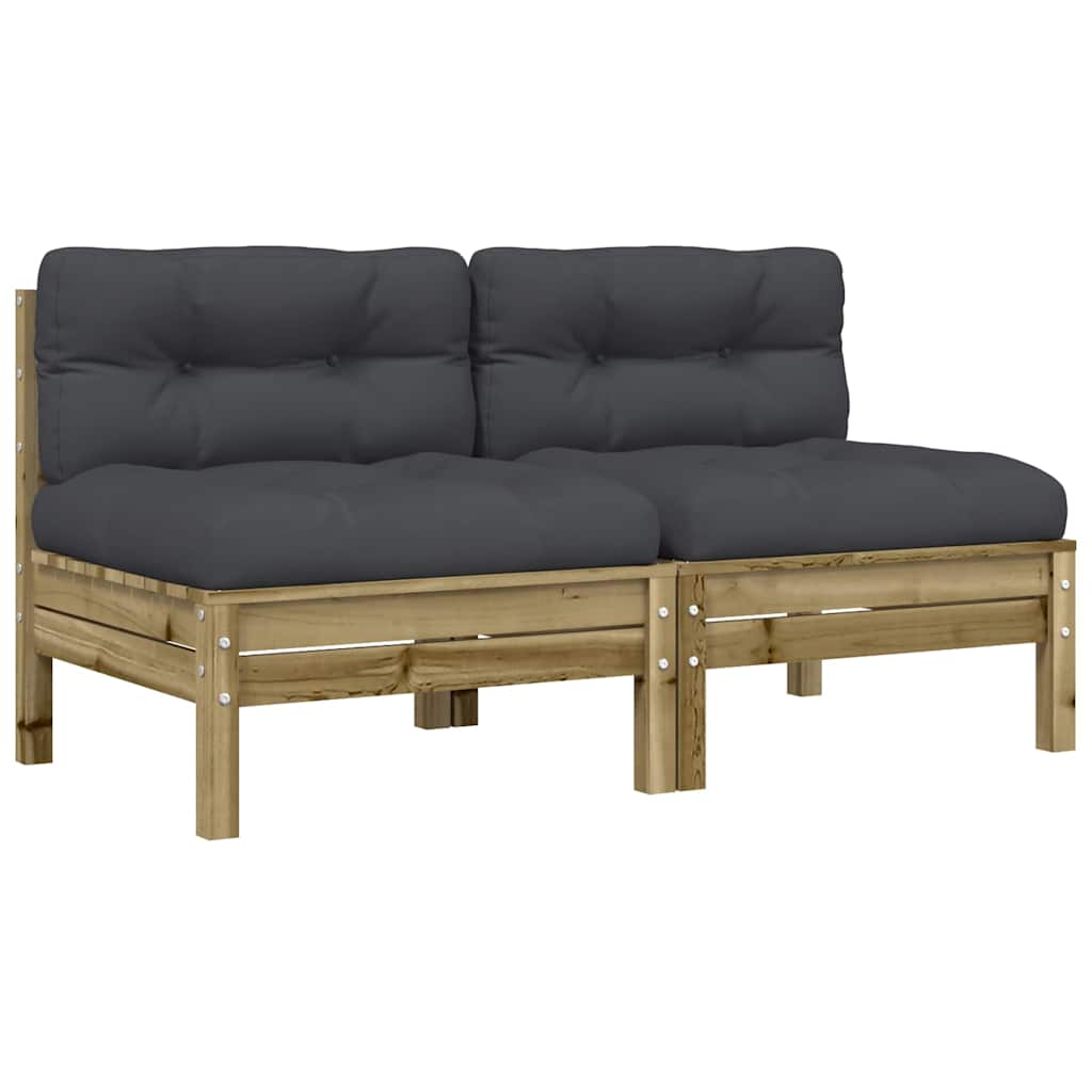 Sofa Ogrodowa Modułowa 2-Osobowa Drewniana z Antracytowymi Poduszkami