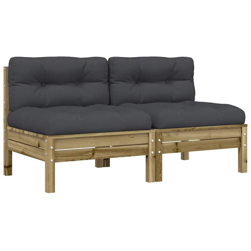 Sofa Ogrodowa Modułowa 2-Osobowa Drewniana z Antracytowymi Poduszkami