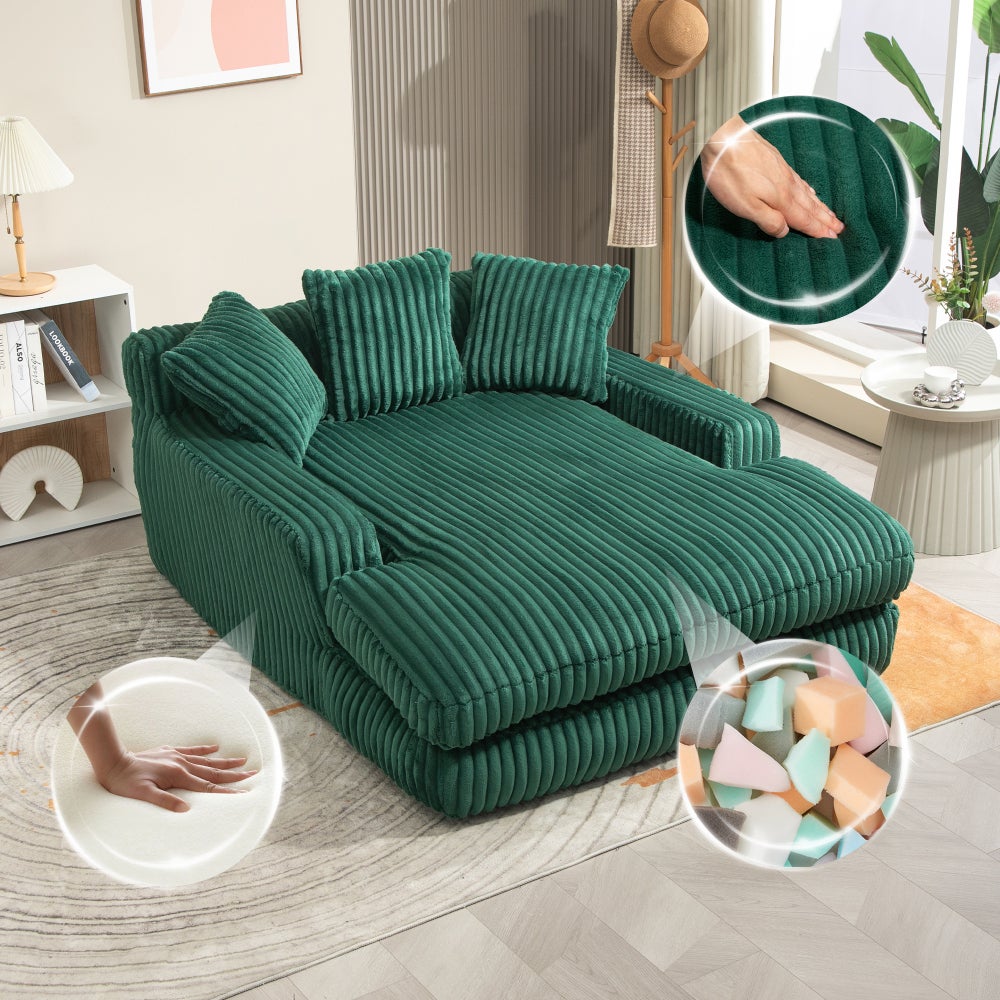 Sofa podłogowa, sztruksowa, funkcja rozkładania, z 3 poduszkami, jednoosobowa, szmaragdowo zielona