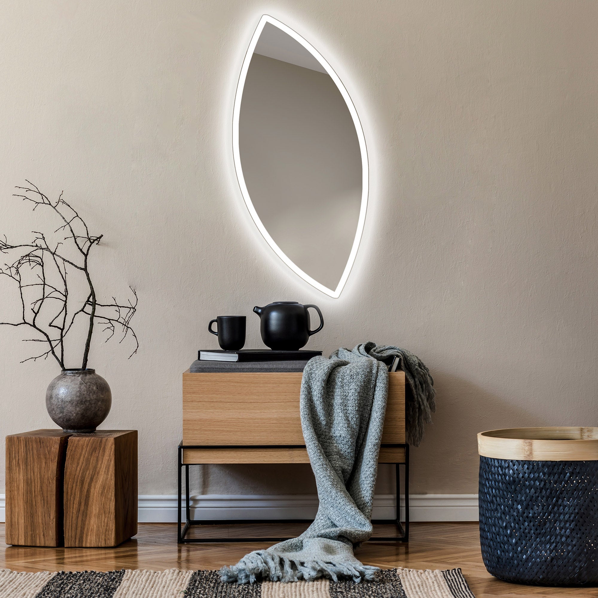 Asymetryczne Lustro z Podświetleniem LED Łazienka (54x114cm) Jasne Lustro z Podświetleniem | Chłodna Biel 7000K