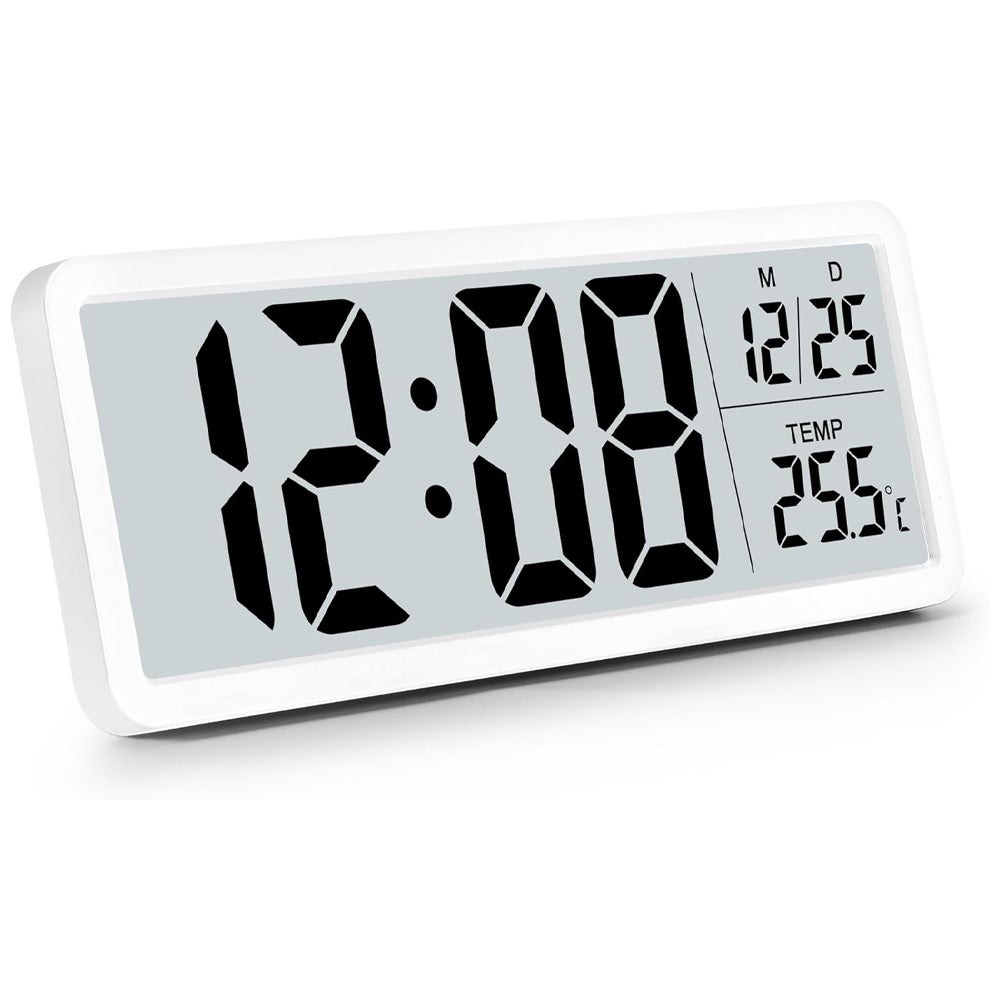Cyfrowy zegar ścienny zasilany bateriami, duży wyświetlacz cyfrowy, temperatura, czas 12/24-godzinny, zegar biurkowy, zegar cyfrowy