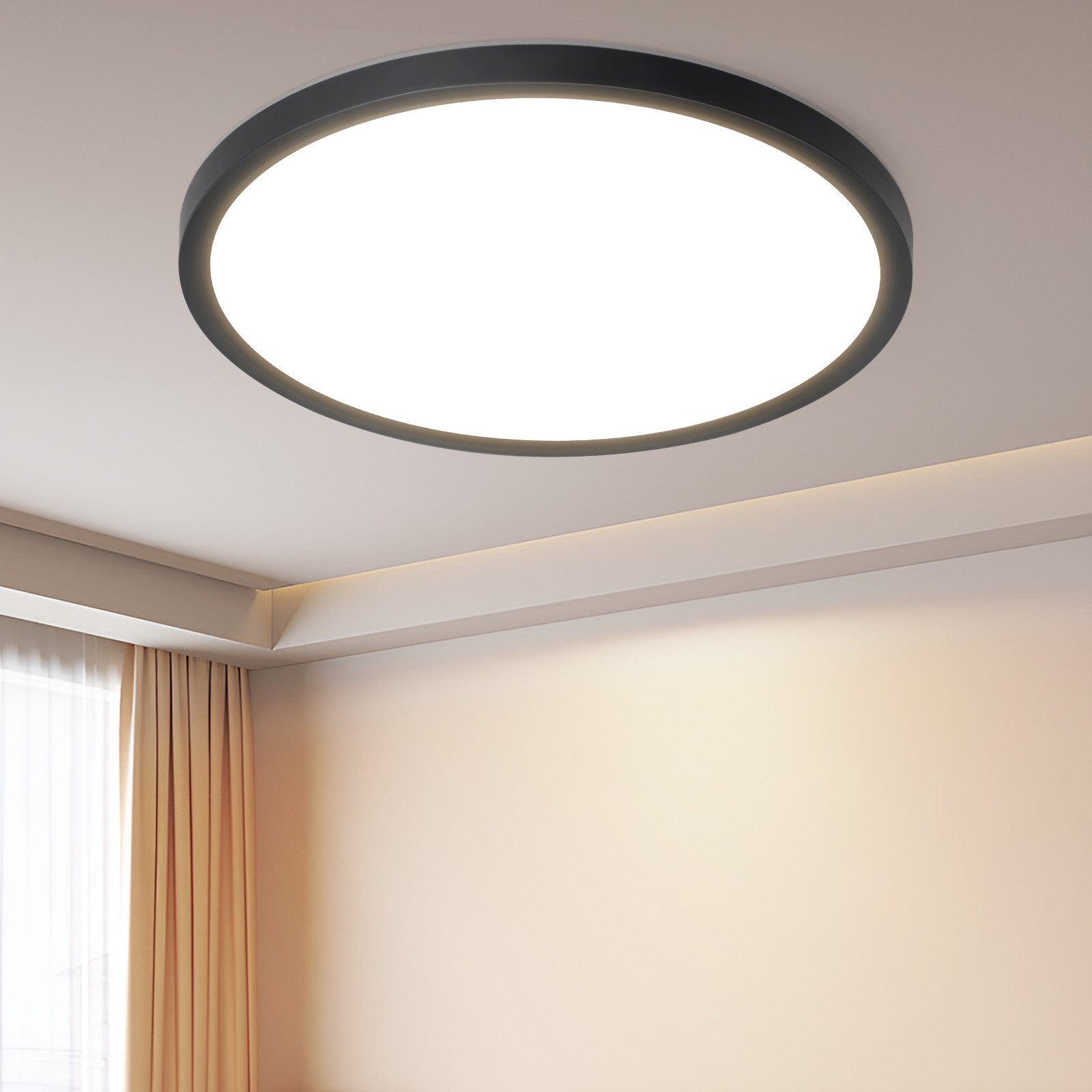 NETTLIFE Lampa sufitowa LED do łazienki, płaska, 30 cm, 24 W, okrągła, biała, do kuchni, nieściemnialna