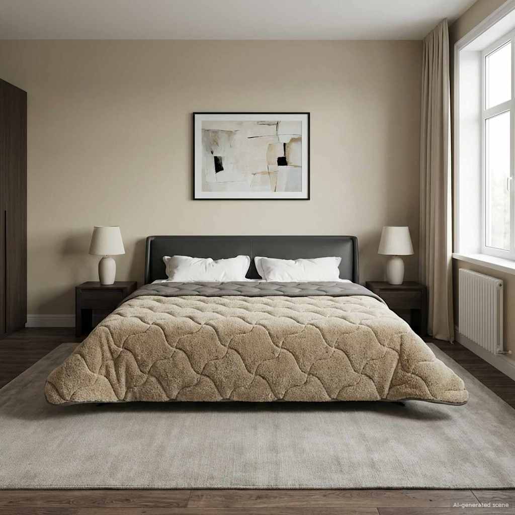 Letni Kołdra Jasnoszary 240 x 260 cm Mikrofibra i Fleece Teddy vidaXL
