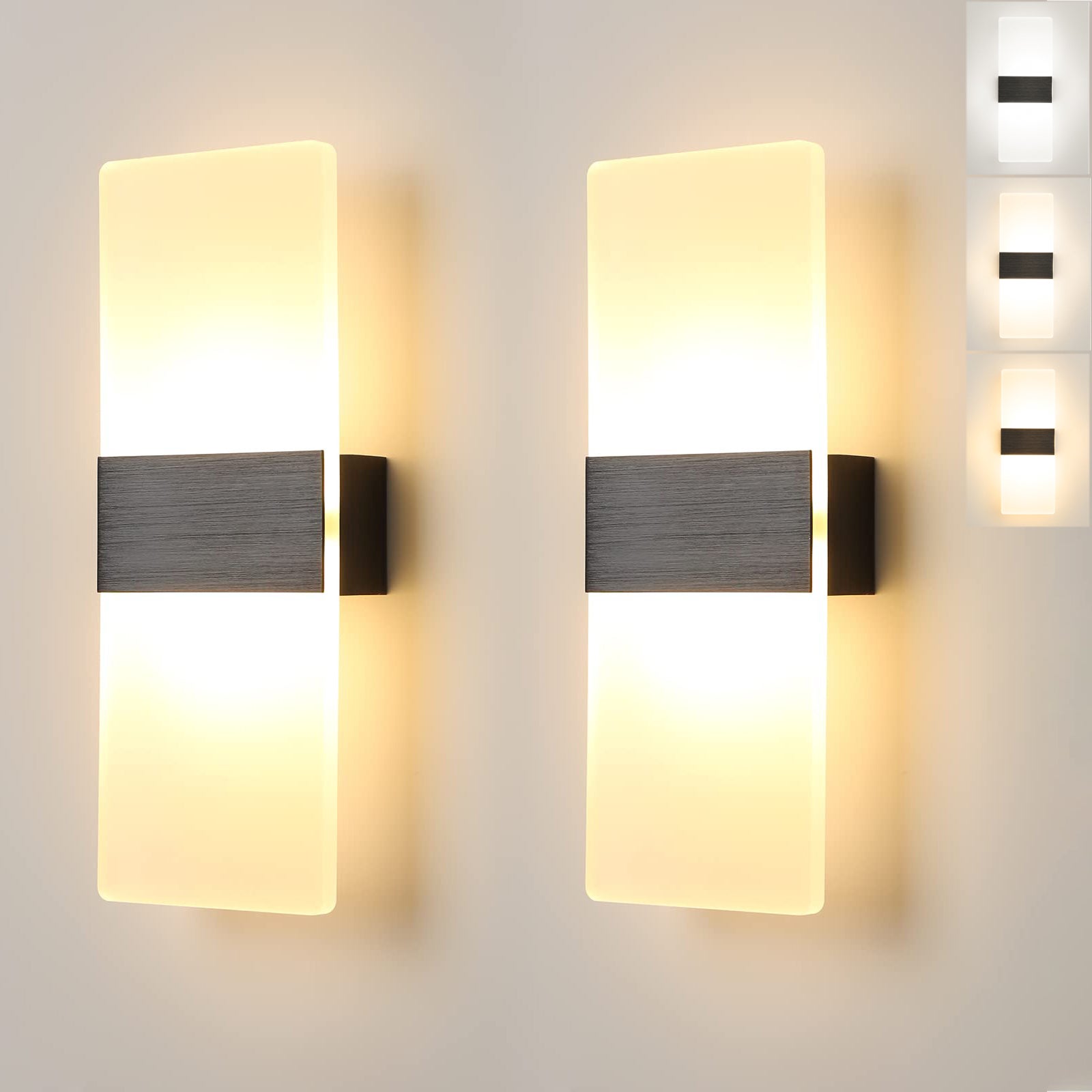 Zestaw 2 kinkietów LED, lampka nocna, kinkiet do wnętrz, nowoczesne dekoracyjne oświetlenie, 3 regulowane temperatury barwowe.