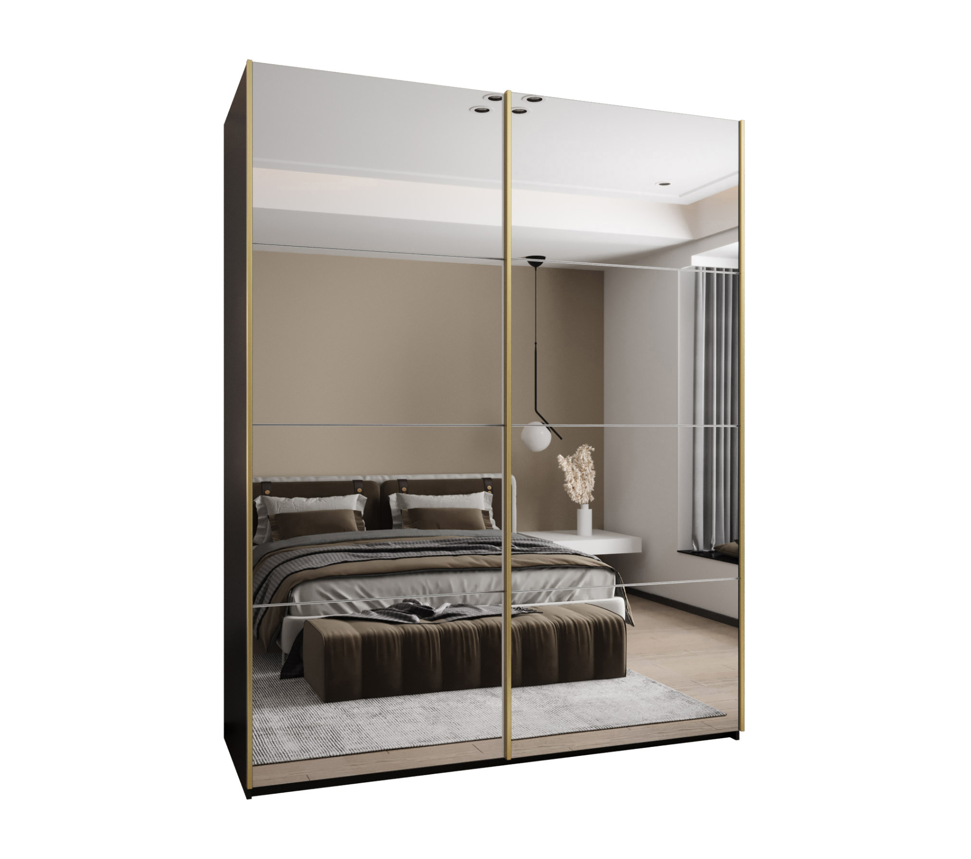 Szafa przesuwna wysoka Lux 2 200 x 64 x 245,5 cm czarny + biały + u. złoty - Abiks Meble