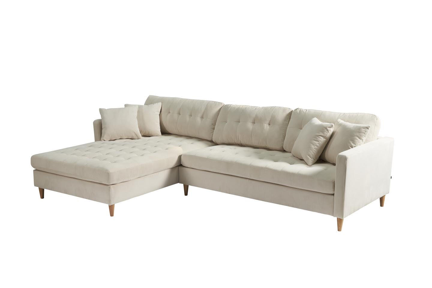 Marino Deluxe sofa szezląg prawy lub lewy z poduszkami aksamit kolor piaskowy.