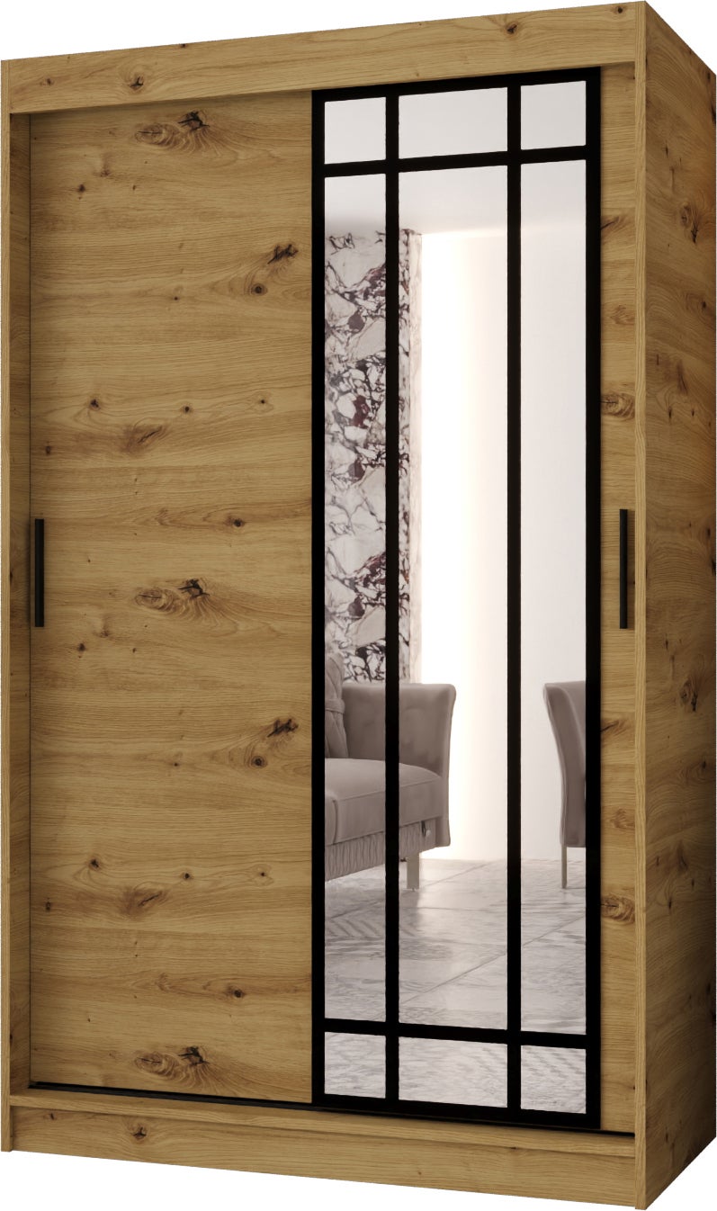 Szafa przesuwna z lustrem ALMERIA 120 x 62 x 200 artisan + u. czarny