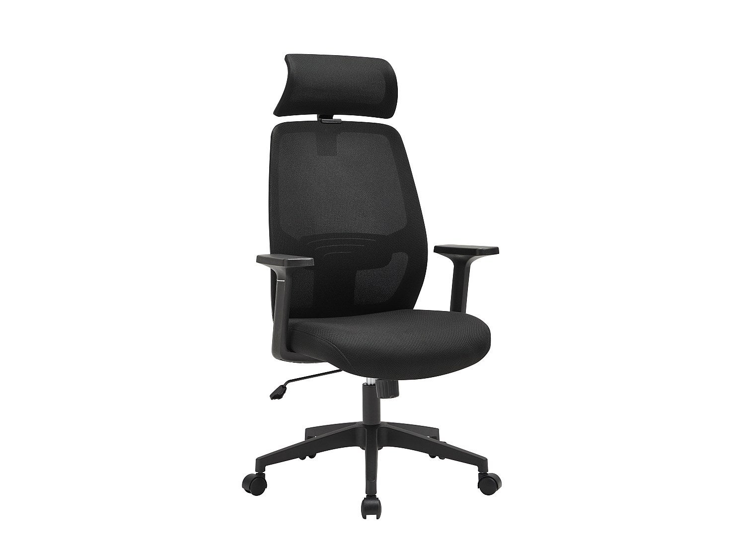 Fotel biurowy ergonomiczy z zagłówkiem - Tkanina - Czarny - DELRINO