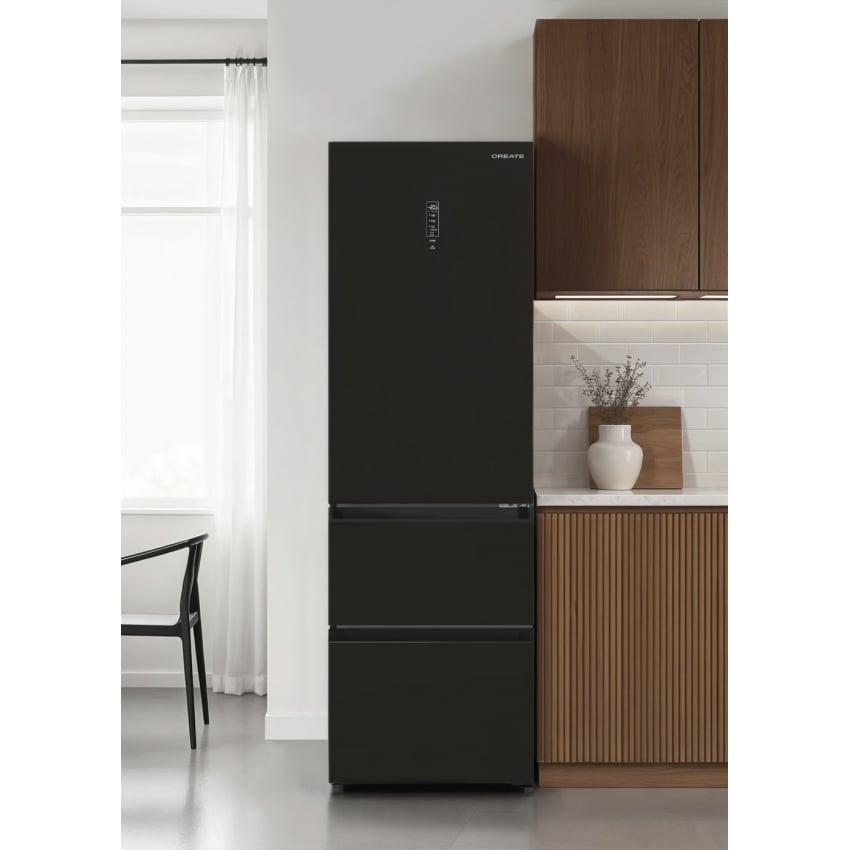 CREATE - FRIDGE STUDIO COMBI PRO FLEX 401 - Lodówka 401L No Frost w stylu włoskim z Space Pro i Care+ - Noir