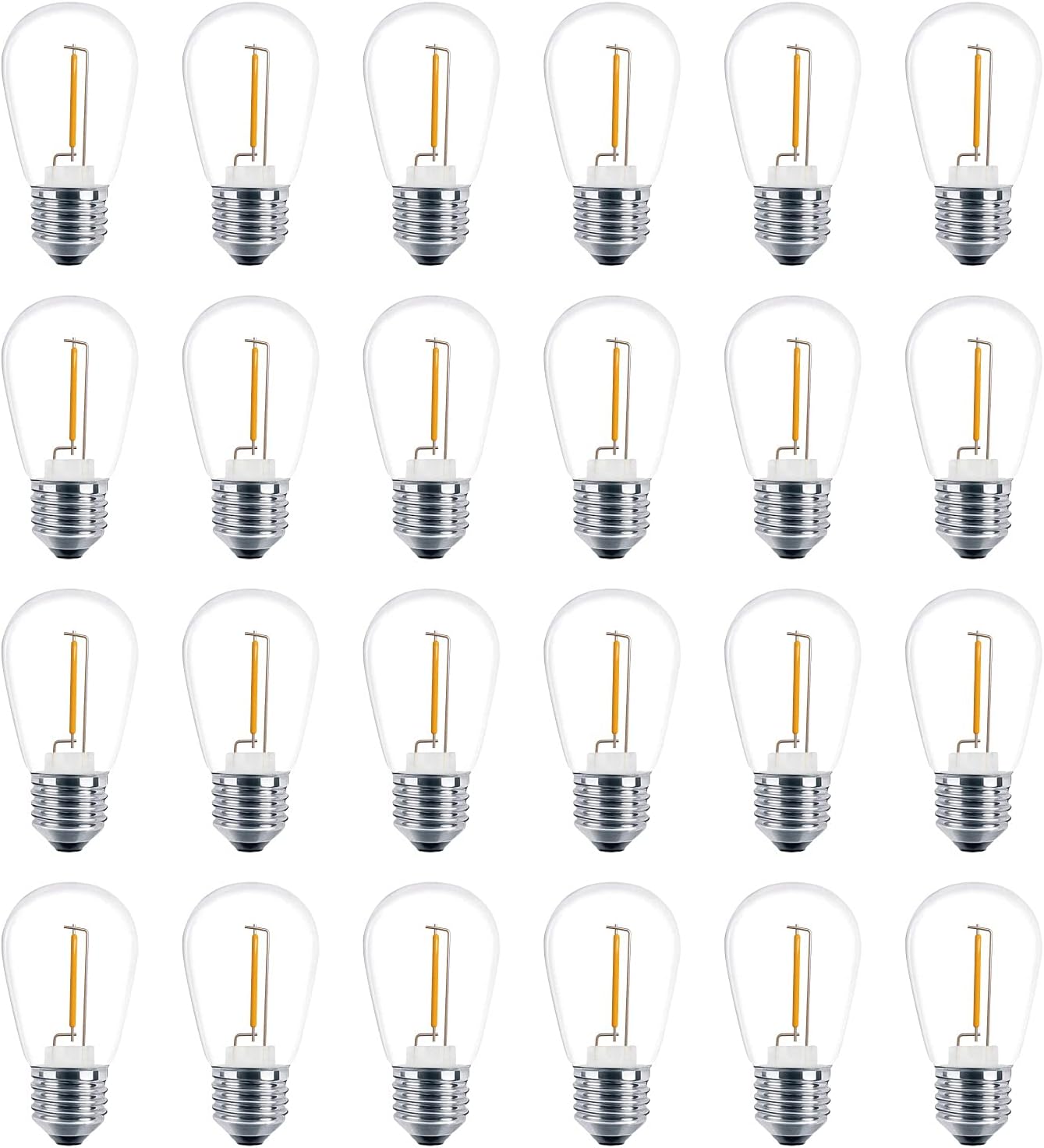 24 żarówki wymienne LED S14, 1 W, mogą zastąpić żarówki żarowe 11 W, E26, ciepłe białe światło 2200 K, nieściemnialne.