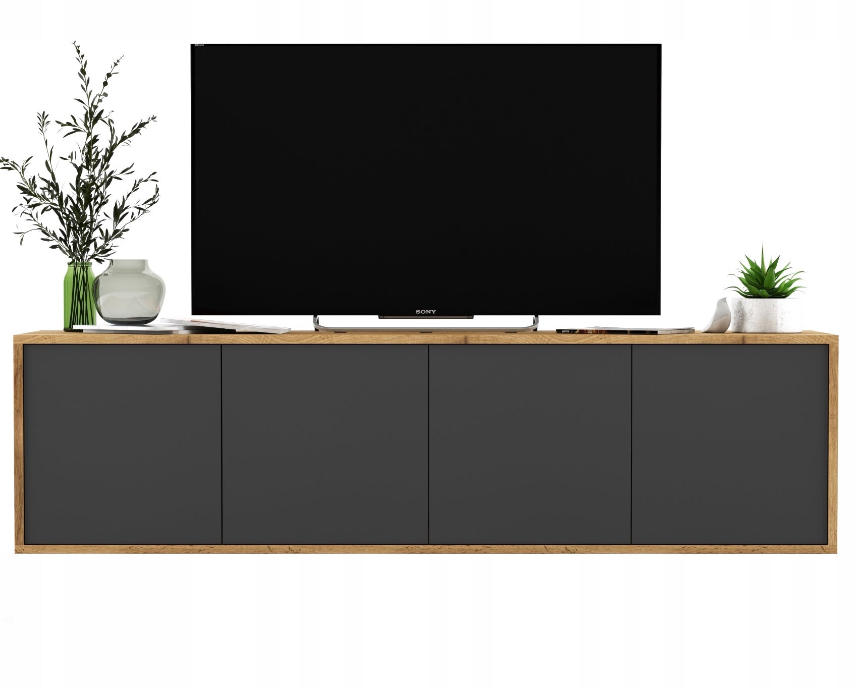 Wisząca szafka RTV Loft 150 cm dąb wotan grafit mat, komoda pod telewizor do salonu