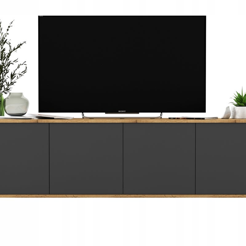 Wisząca szafka RTV Loft 150 cm dąb wotan grafit mat, komoda pod telewizor do salonu