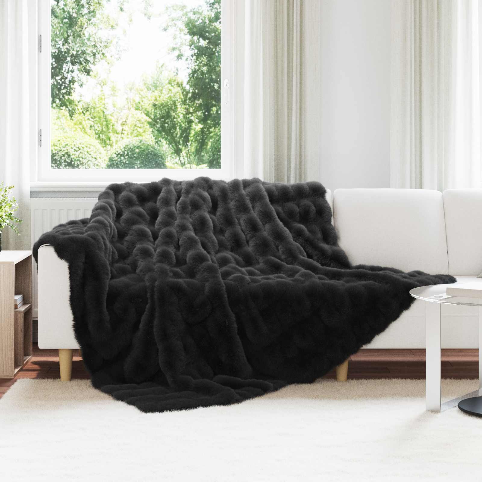 Koc antypoślizgowy z sztucznego futra królika Olite 4 pcs vidaXL