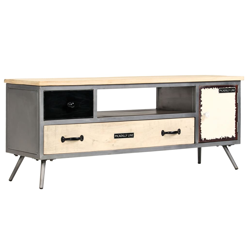 Szafka pod telewizor, lite drewno mango i stal, 120x30x45 cm