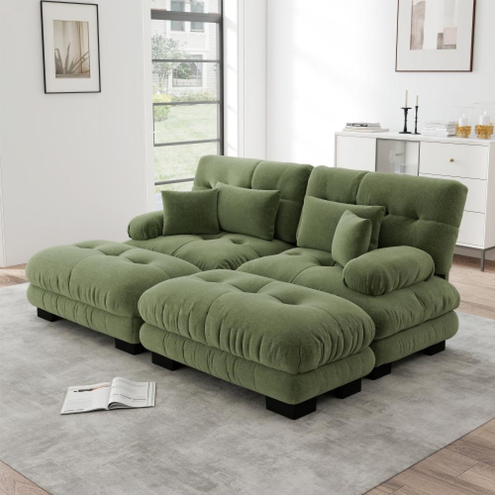 Narożna sofa Cloud do salonu, podwójna sofa z tkaniny szenilowej z 2 poduszkami lędźwiowymi i 2 poduszkami dekoracyjnymi, rama z litego drewna