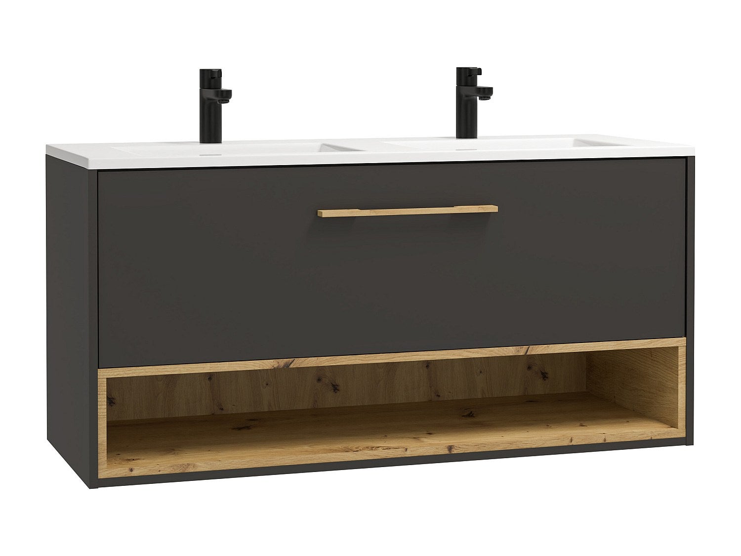 Szafka łazienkowa wisząca w kolorze antracytowym z wbudowaną umywalką - 120 cm - YANGRA