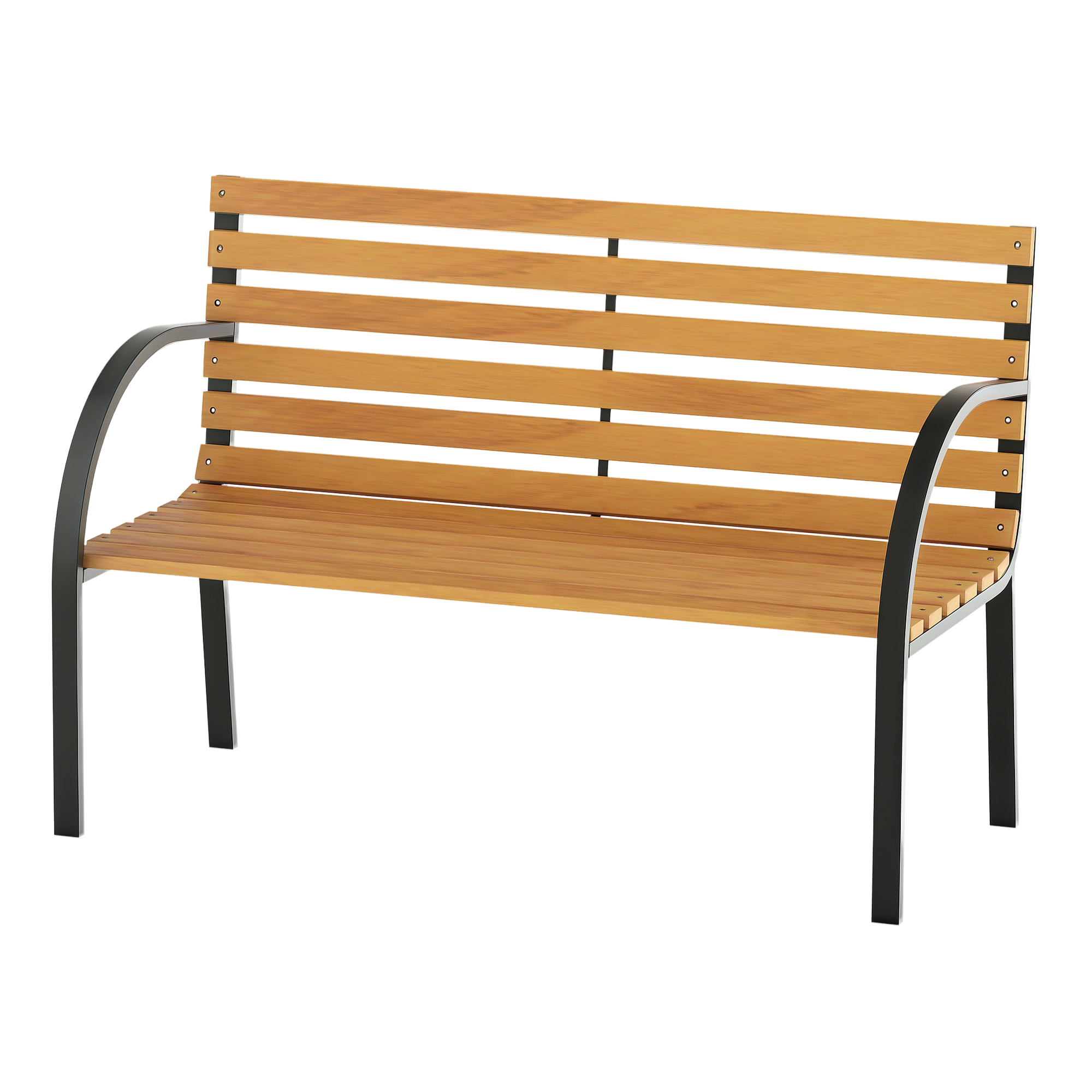 Ławka ogrodowa, parkowa, 2-osobowa, stal i sosna, wykończenie naturalne, szer. 122 x gł. 60 x wys. 83 cm