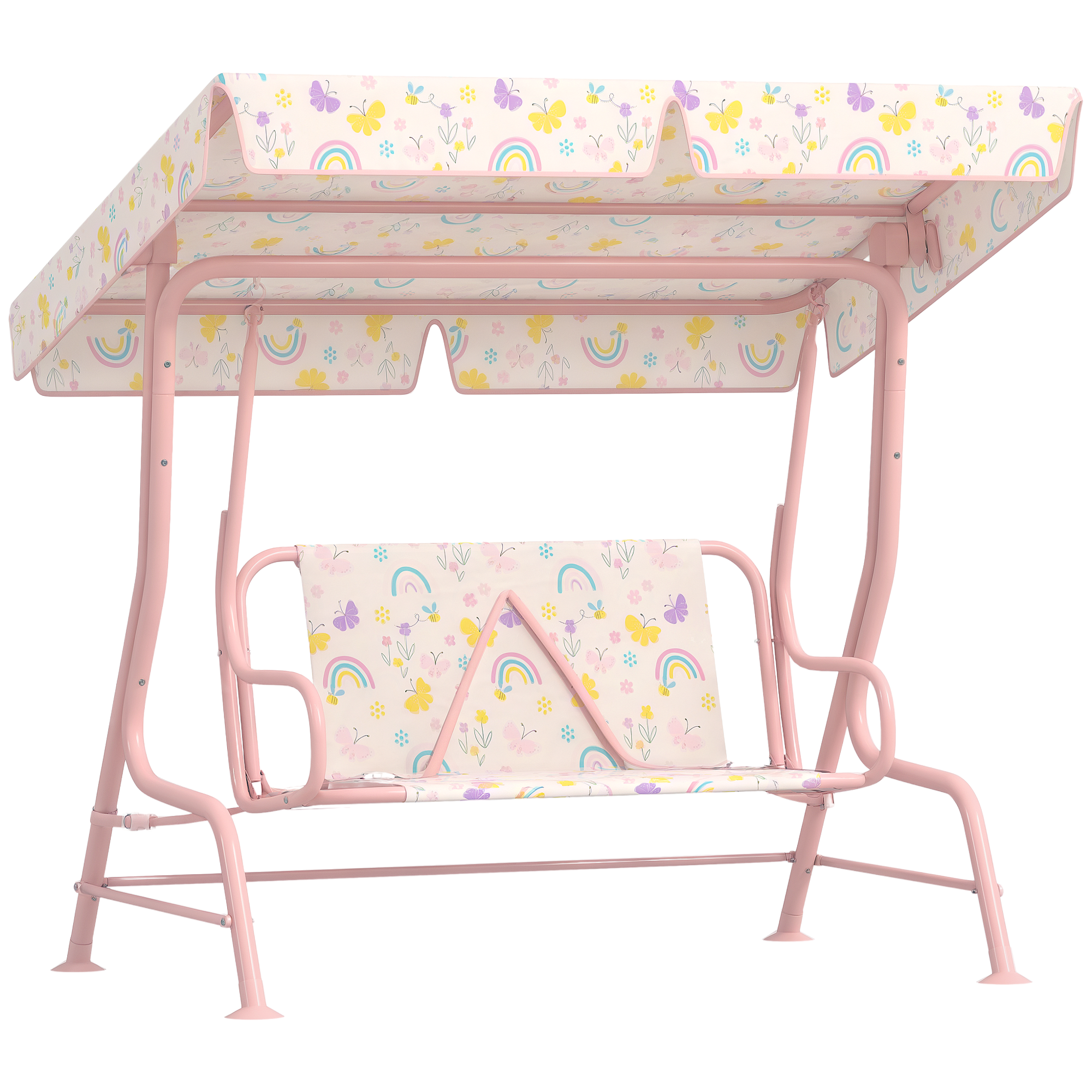 2-Siedzisko Zewnętrzny huśtawka dla dzieci z Regulowany Canopy i Bezpieczeństwo Belts, 112x75x120 cm, Różowy