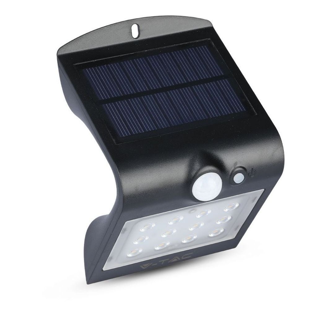 Kinkiet LED 1,5 W, 150 lm/W, 14 diod LED, zasilany baterią słoneczną, z czujnikiem ruchu PIR, czarny, 4000 K, IP65