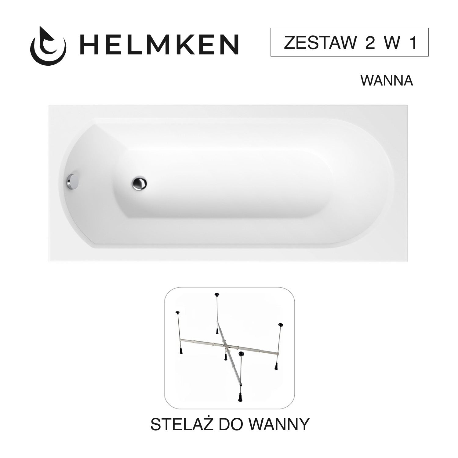 Wanna akrylowa Helmken Tressa 150 х 75 + Stelaż uniwersalny do wanien Helmken 21230020 / 23093004-2S